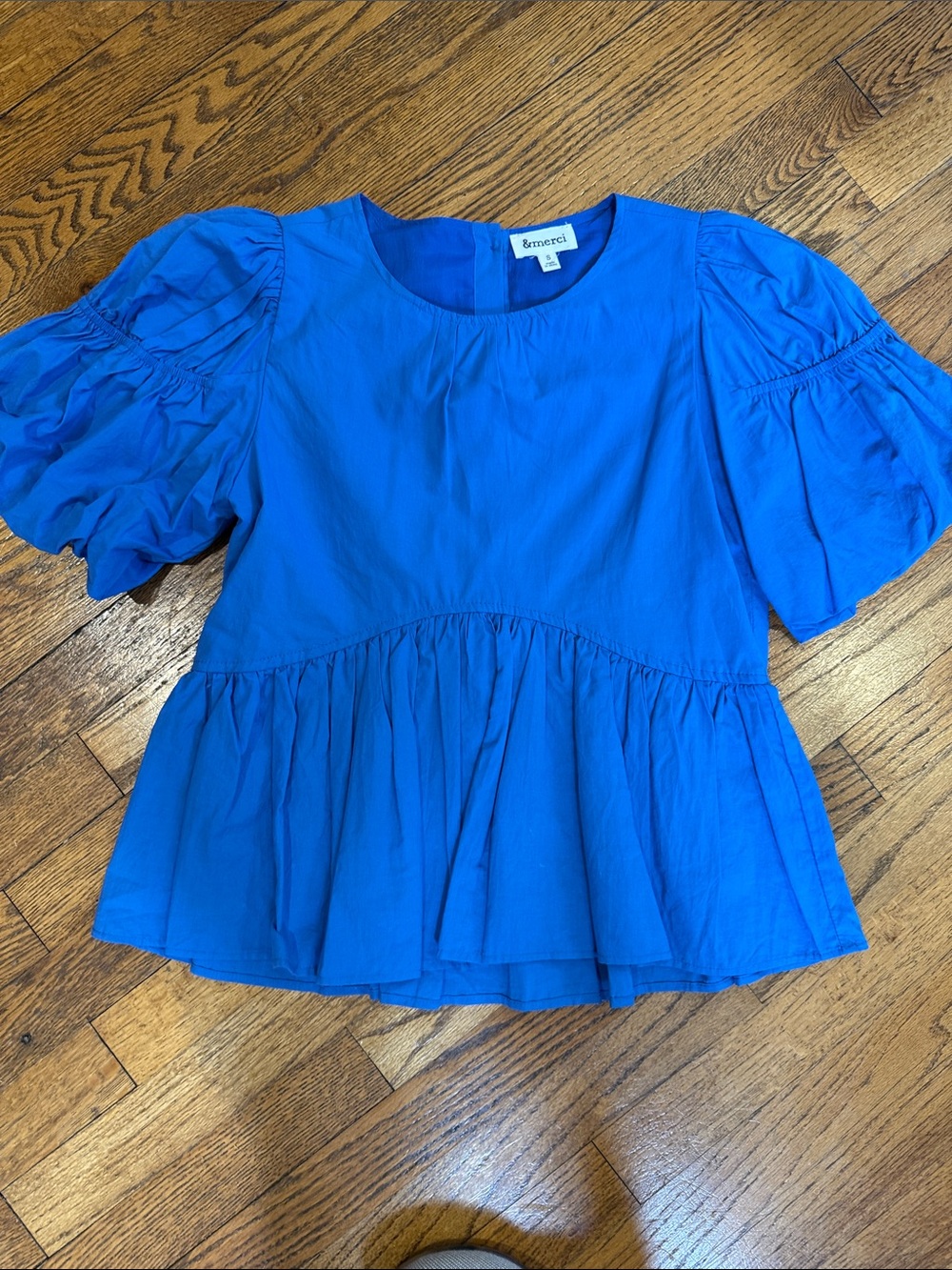 Emmecci Royal Blue Puff-Sleeve Peplum Top